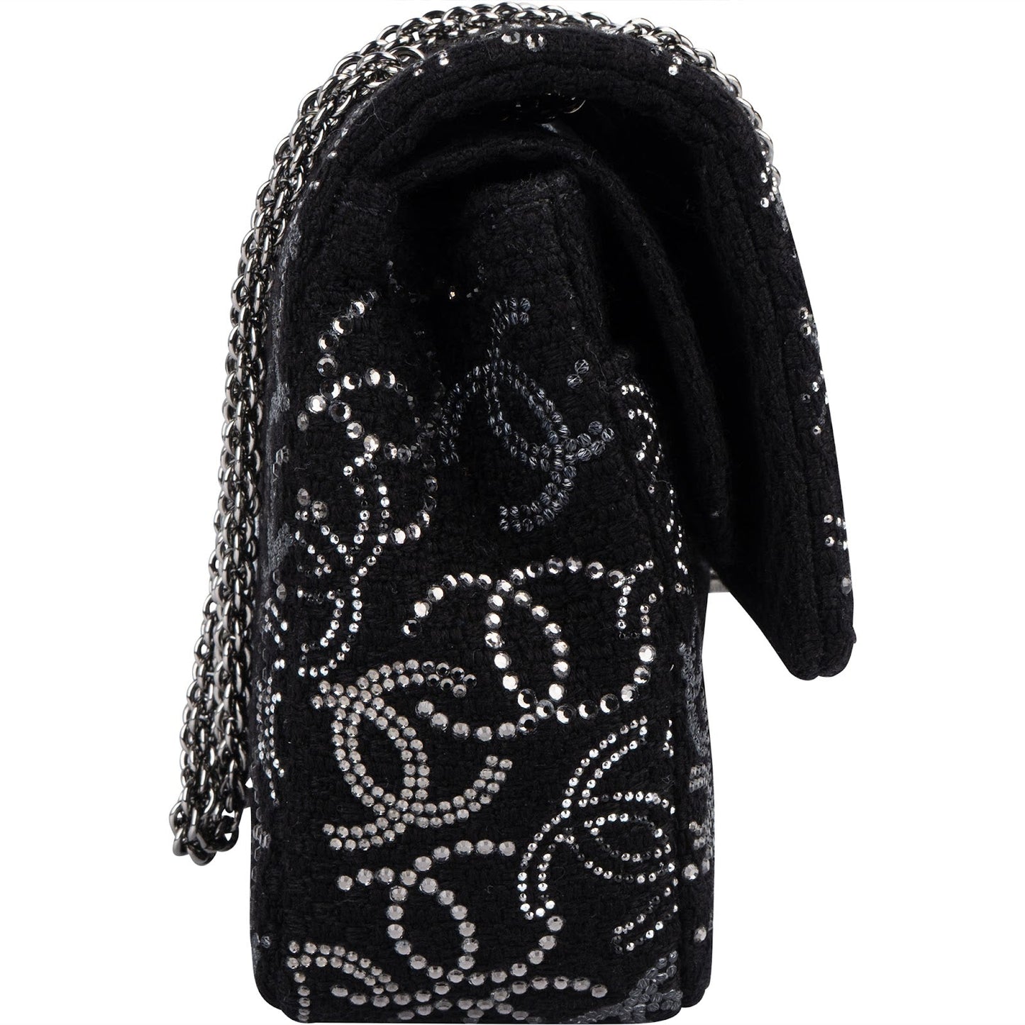 Chanel Sequin Embellished Woven CC Medium Double Flap Shoulder Bag