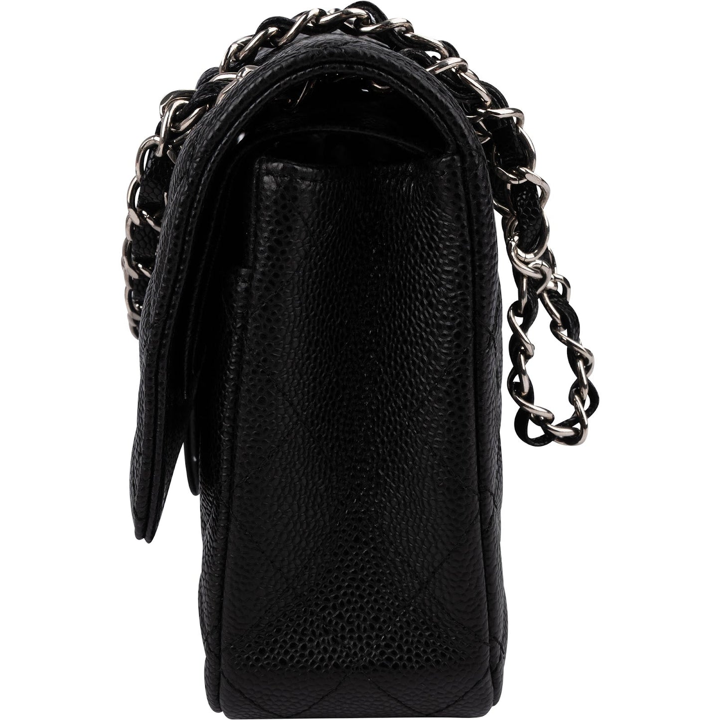 Chanel Quilted Caviar Leather Palladium Medium Double Flap Shoulder Bag