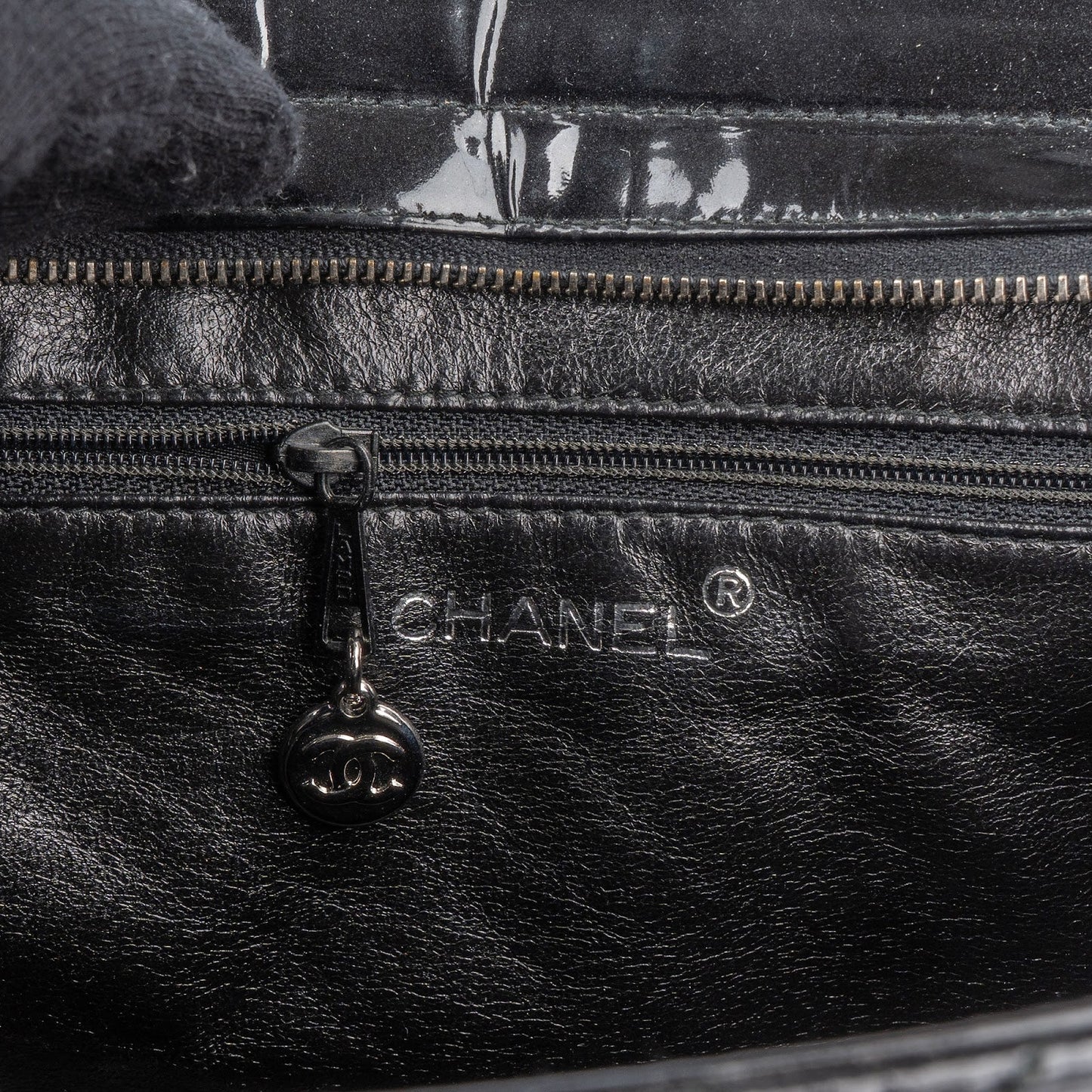 Chanel Quilted Patent Leather CC Small Tote Handbag