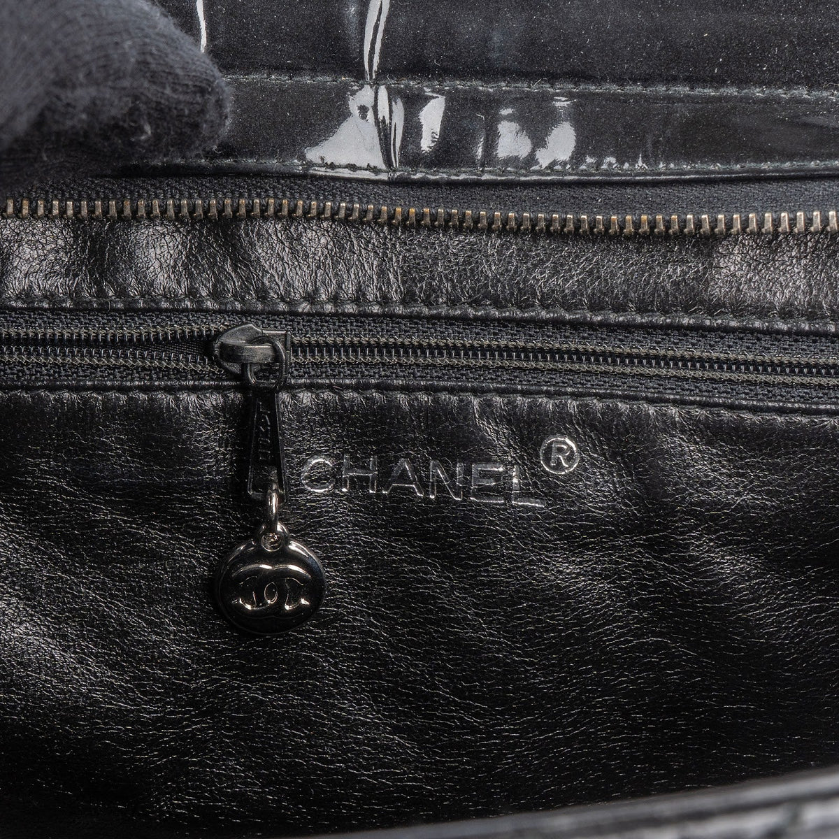 Chanel Quilted Patent Leather CC Small Tote Handbag