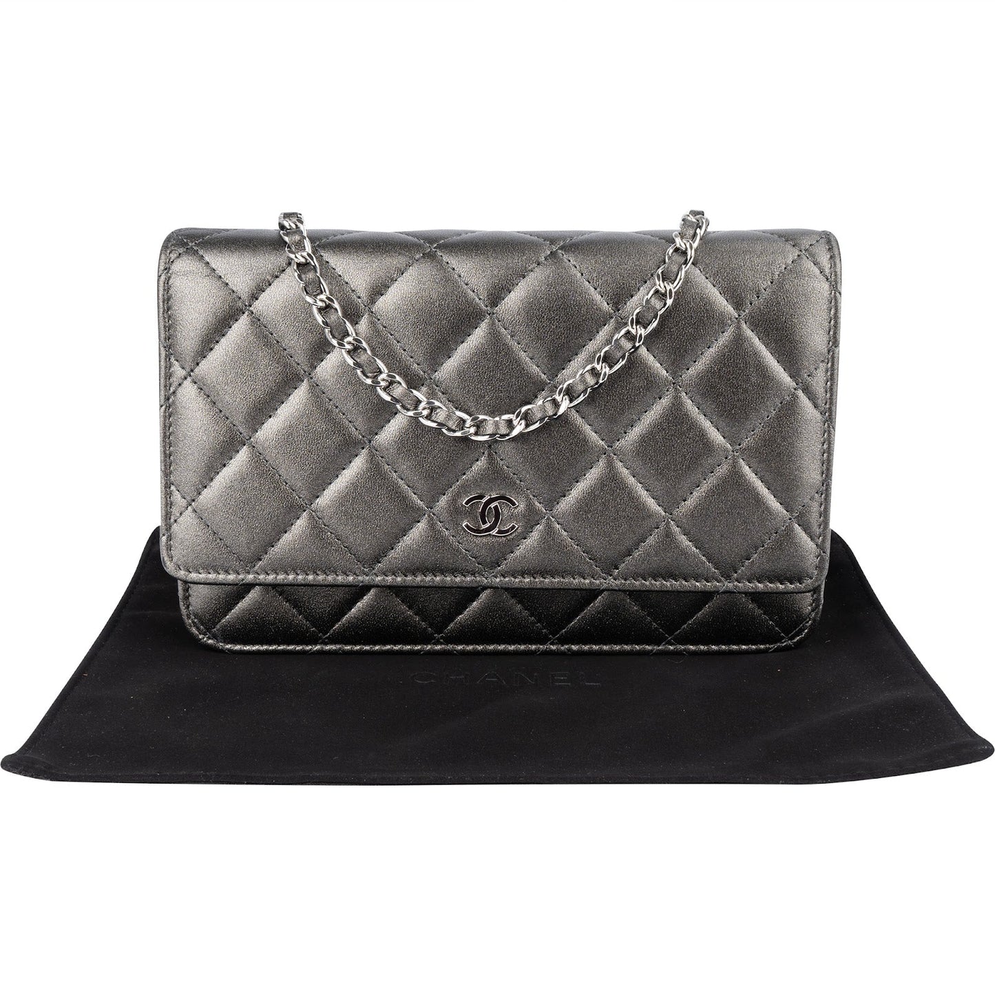 Chanel Quilted Metallic Lambskin Leather Wallet On Chain Crossbody Bag
