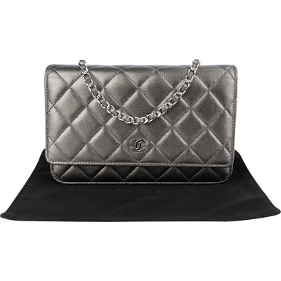 Chanel Quilted Metallic Lambskin Leather Wallet On Chain Crossbody Bag
