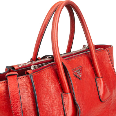 Prada Glaced Grained Leather Double Zip Tote Shopper Handbag