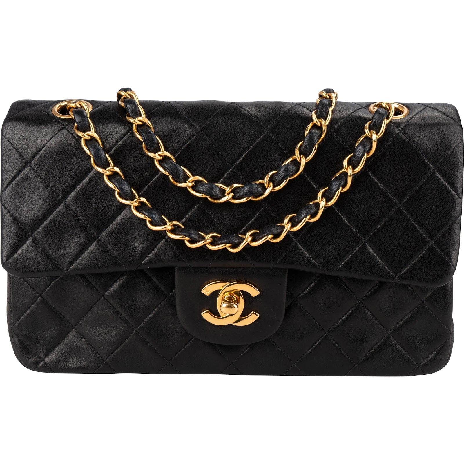 Chanel Quilted Lambskin 24K Gold Small Double Flap Shoulder Bag