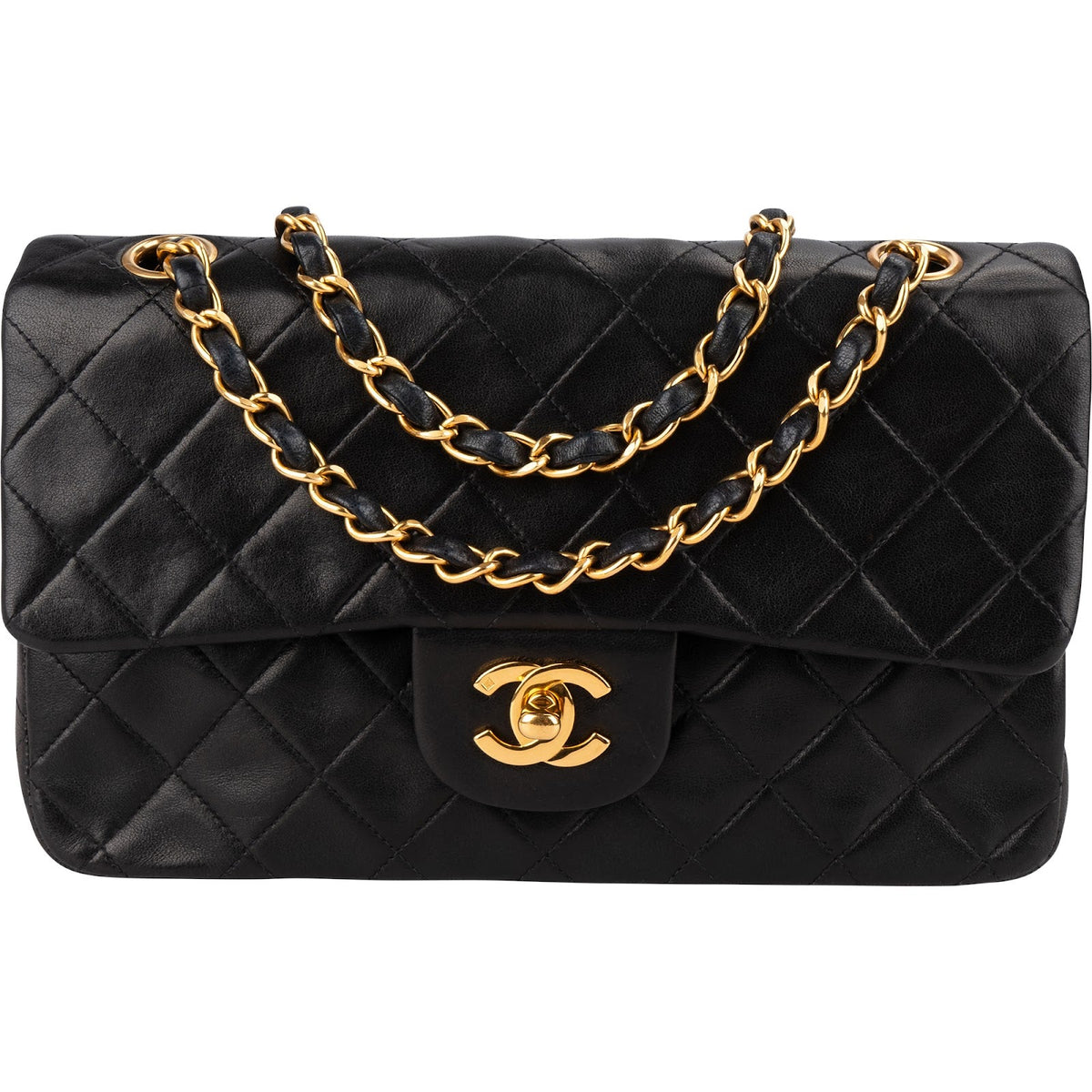 Chanel Quilted Lambskin 24K Gold Small Double Flap Shoulder Bag