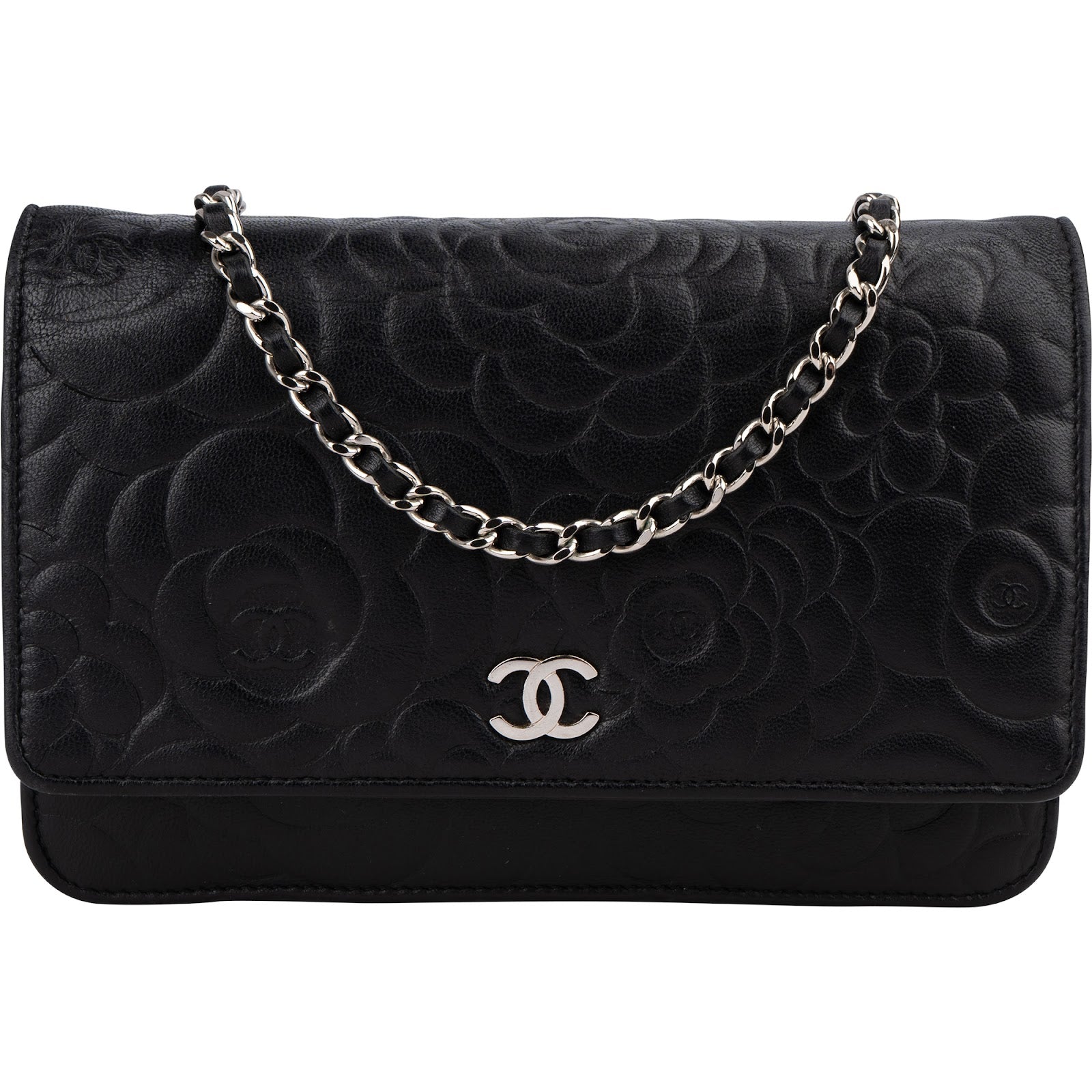 Chanel Camellia Embossed Lambskin Wallet On Chain Crossbody Bag