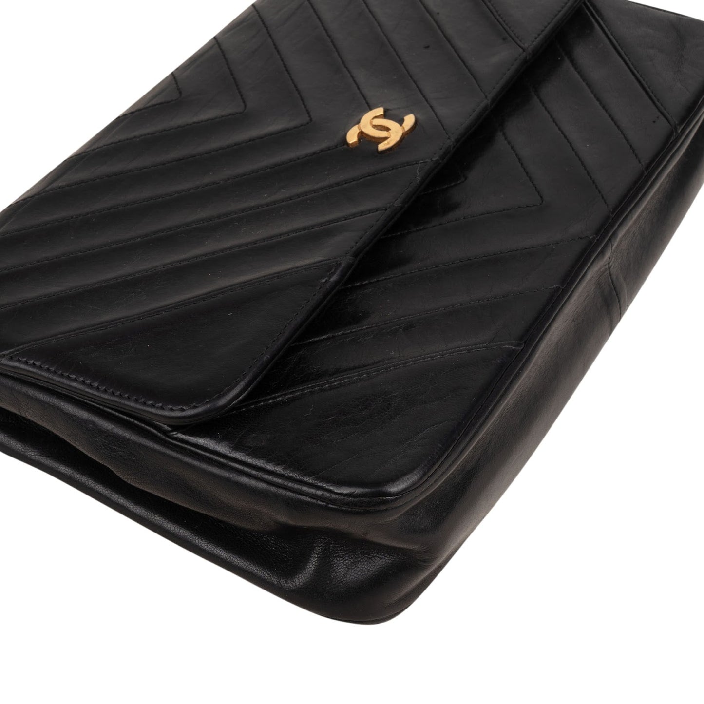 Chanel Chevron Lambskin 24K Gold Single Flap Shoulder Bag
