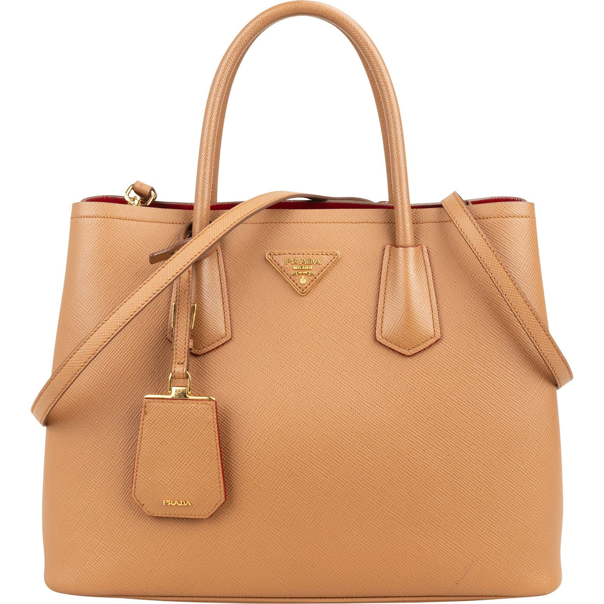 Prada Saffiano Cuir Leather Double Tote Handbag
