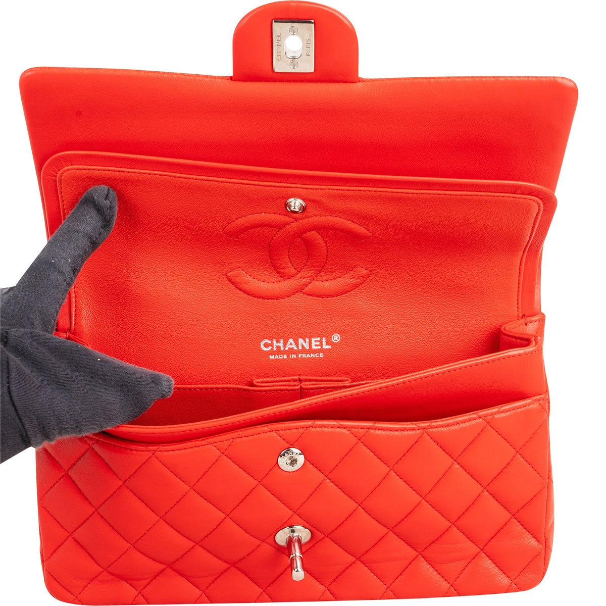 Chanel Quilted Lambskin Palladium Medium Double Flap Shoulder Bag