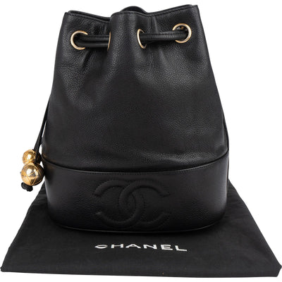 Chanel Caviar Leather CC Drawstring Bucket Crossbody Bag