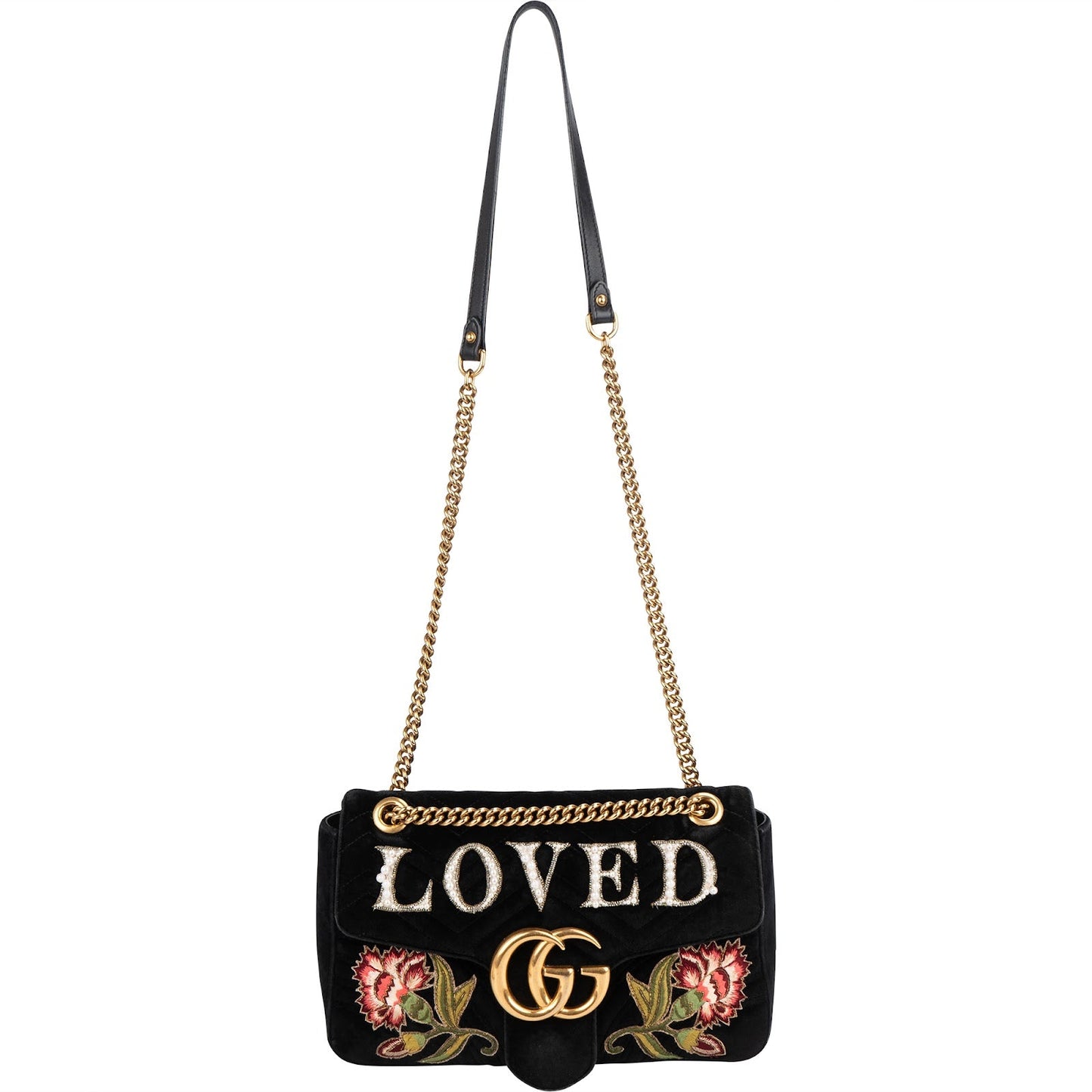 Gucci Monogram Velvet Small GG Marmont 'Loved' Embroidered Shoulder Crossbody Bag