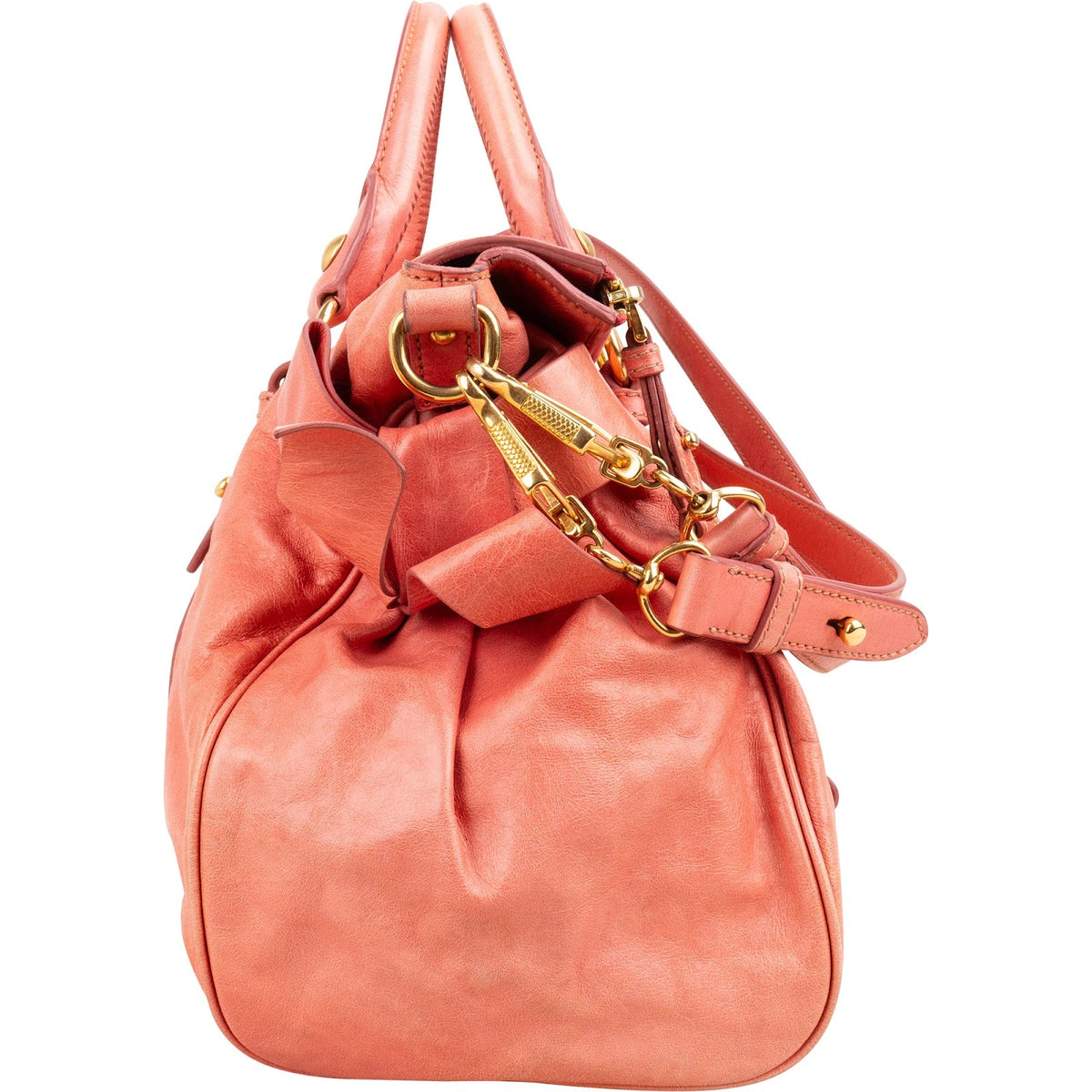 Miu Miu Pink Vitello Lux Leather Bow Handbag