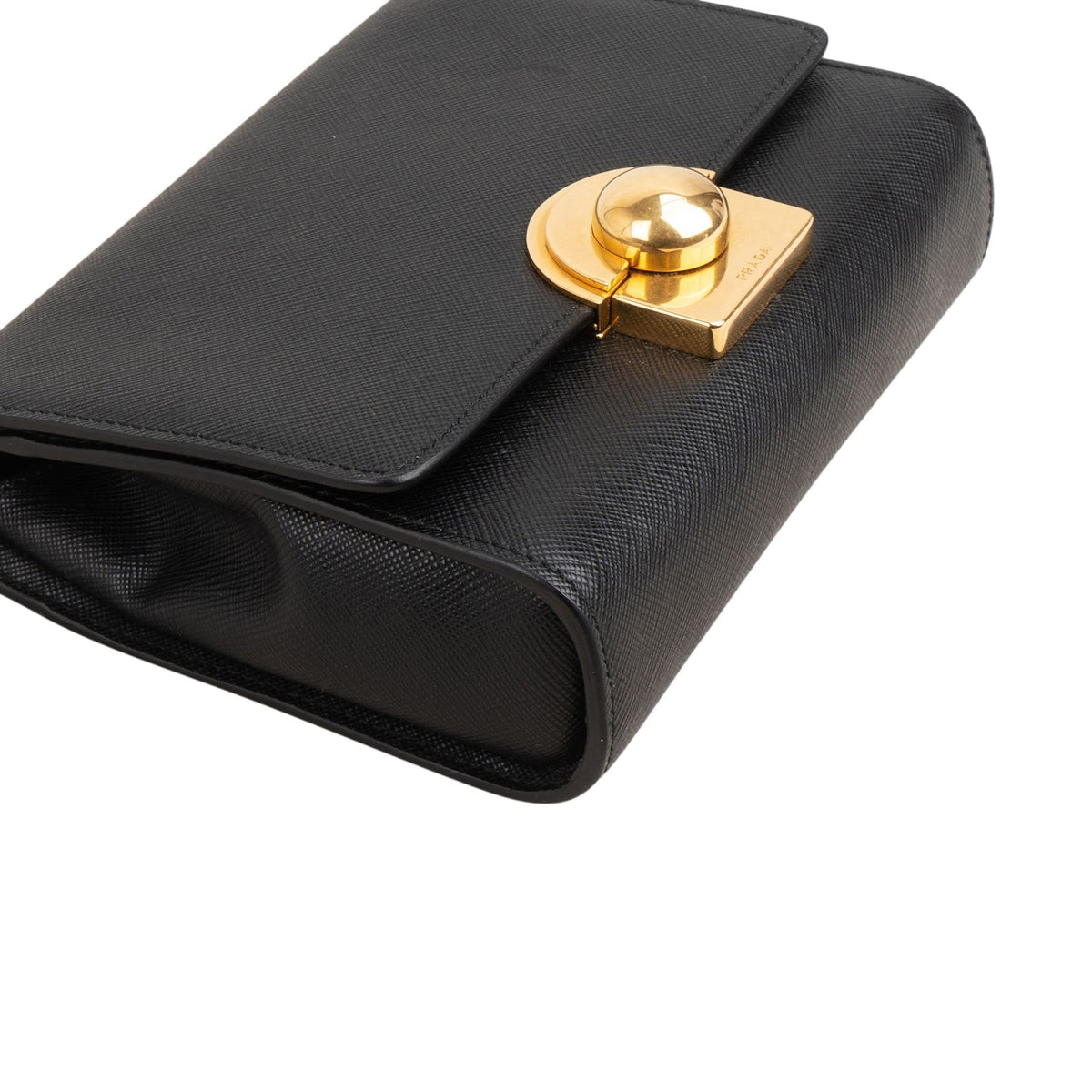 Prada Saffiano Leather Round Lock Flap Small Crossbody Bag