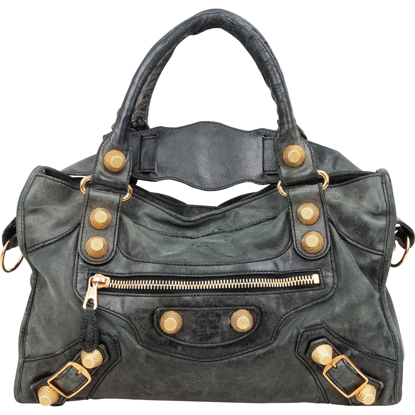 Balenciaga Dark Green Leather City Handbag