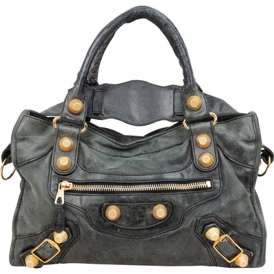 Balenciaga Dark Green Leather City Handbag