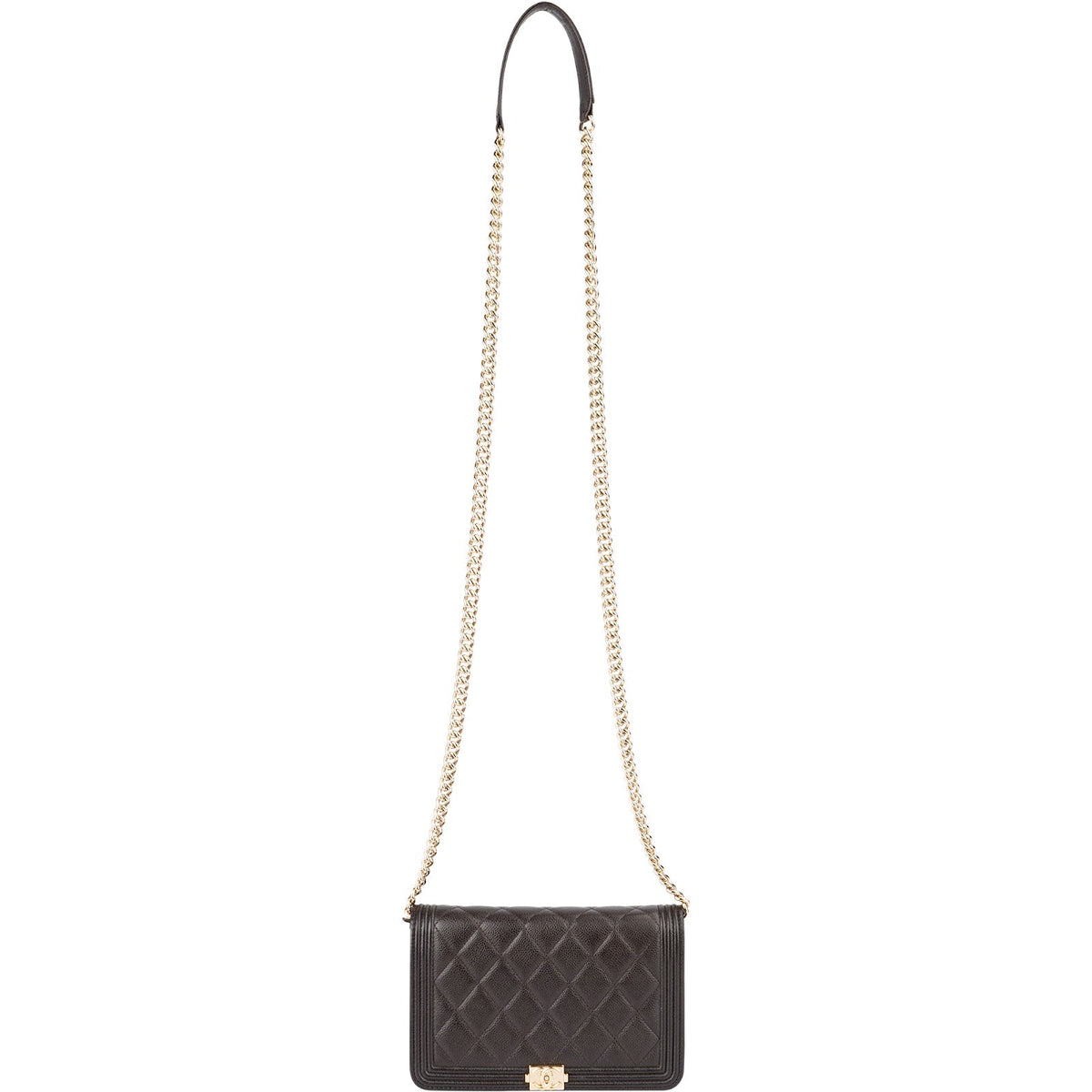 Chanel Quilted Caviar Leather Boy Wallet On Chain Crossbody Bag