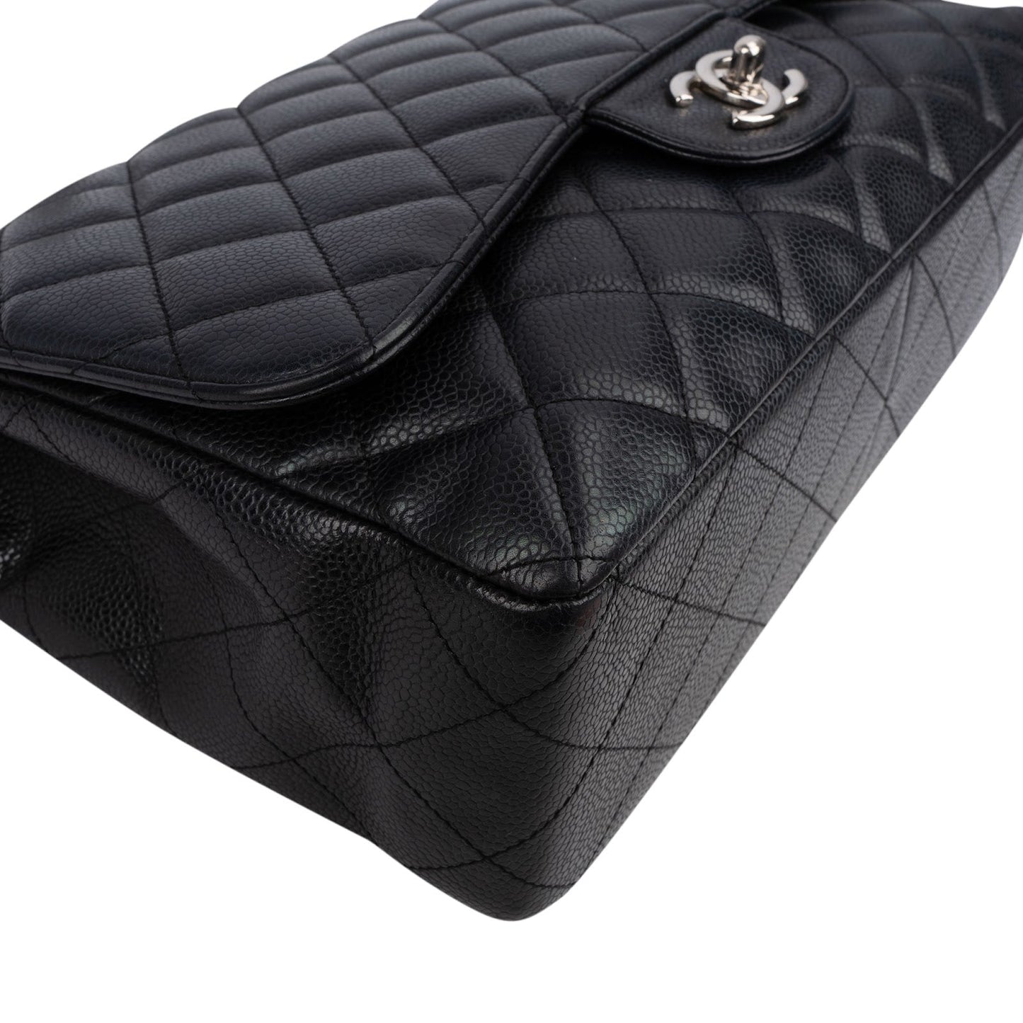 Chanel Quilted Caviar Leather Palladium Jumbo Single Flap Crossbody Bag