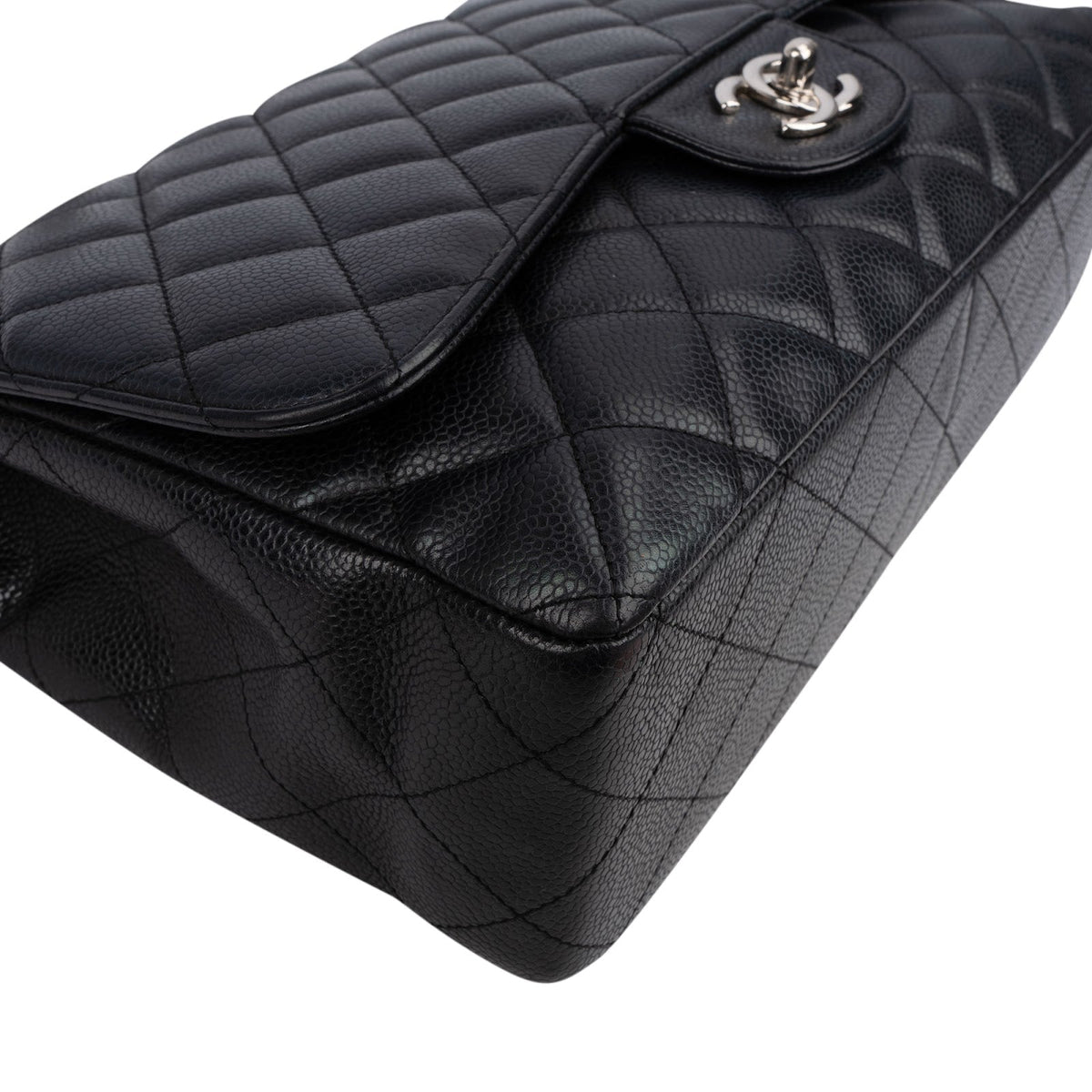 Chanel Quilted Caviar Leather Palladium Jumbo Single Flap Crossbody Bag