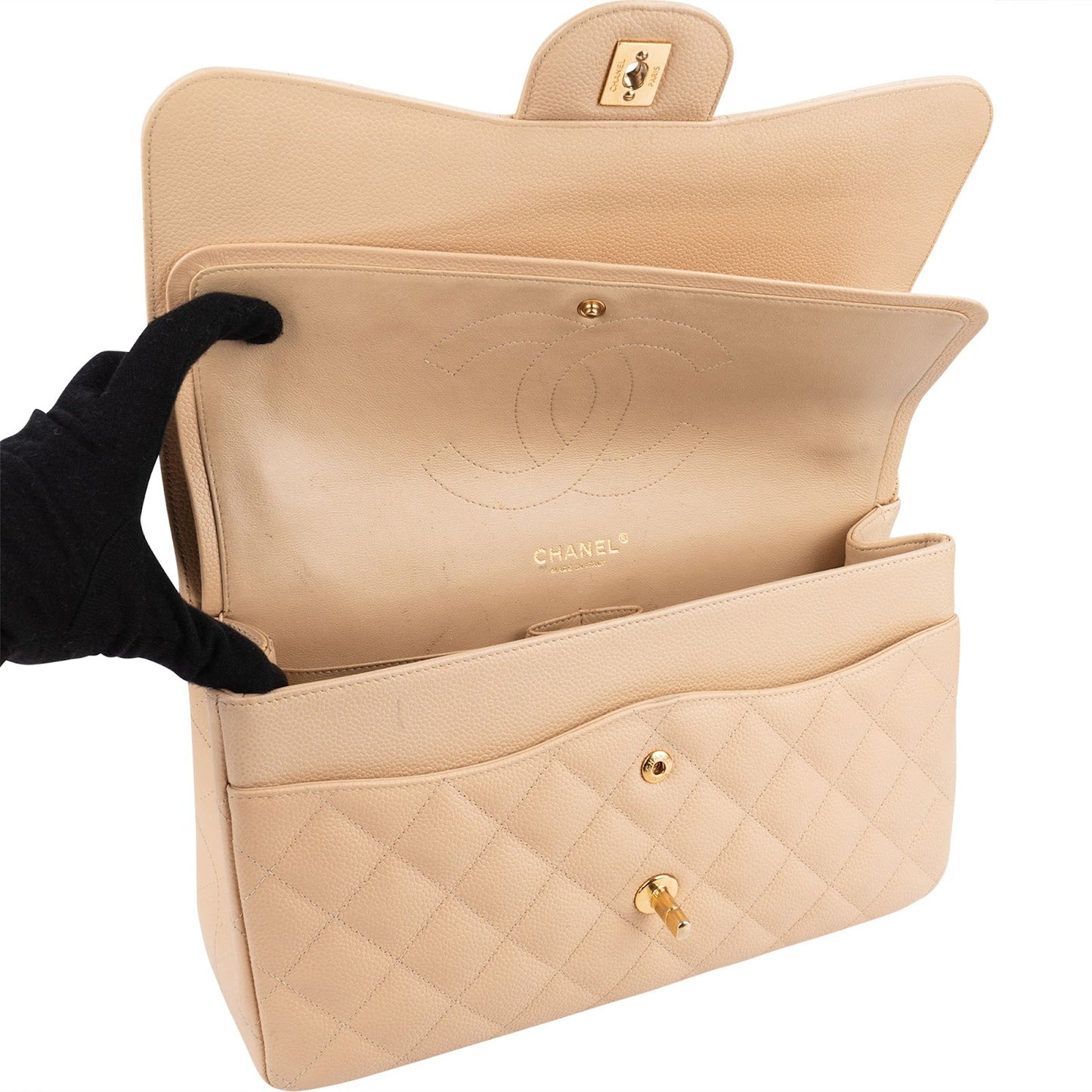 Chanel Caviar Leather Jumbo Double Flap Shoulder Crossbody Bag