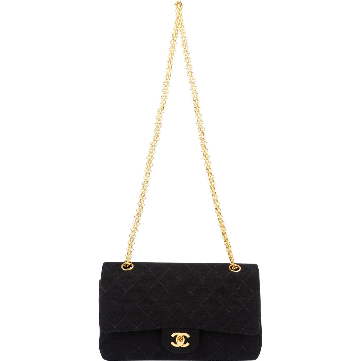 Chanel Quilted Jersey 24K Gold Medium Double Flap Crossbody Bag