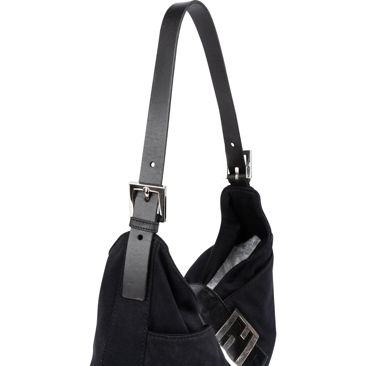 Fendi Black Cotton Baguette Buckel Shoulder Bag