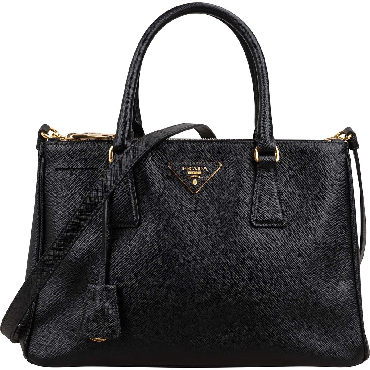 Prada Noir Saffiano Leather Small Galleria Handbag