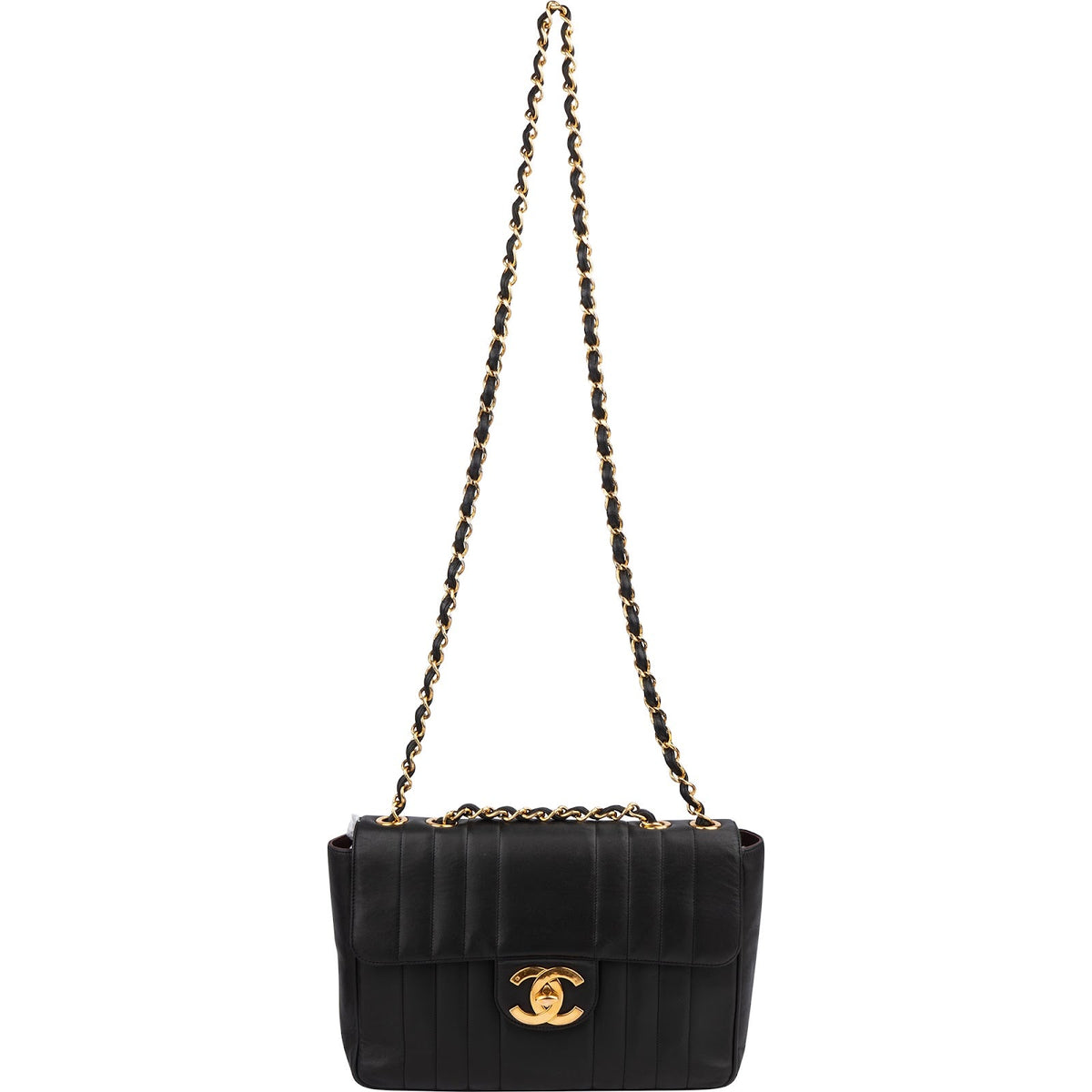 Chanel Vertical Quilted Lambskin 24K Gold Jumbo Single Flap Crossbody Bag