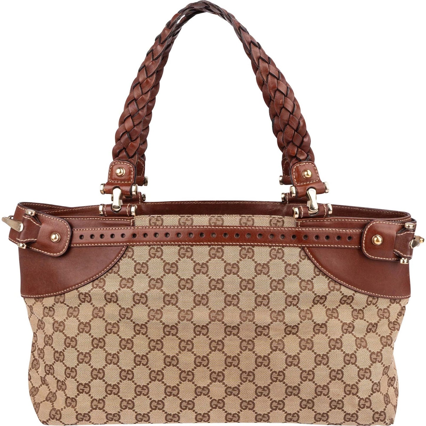 Gucci Monogram GG Canvas Woven Handle Babouska Tote Shoulder Bag