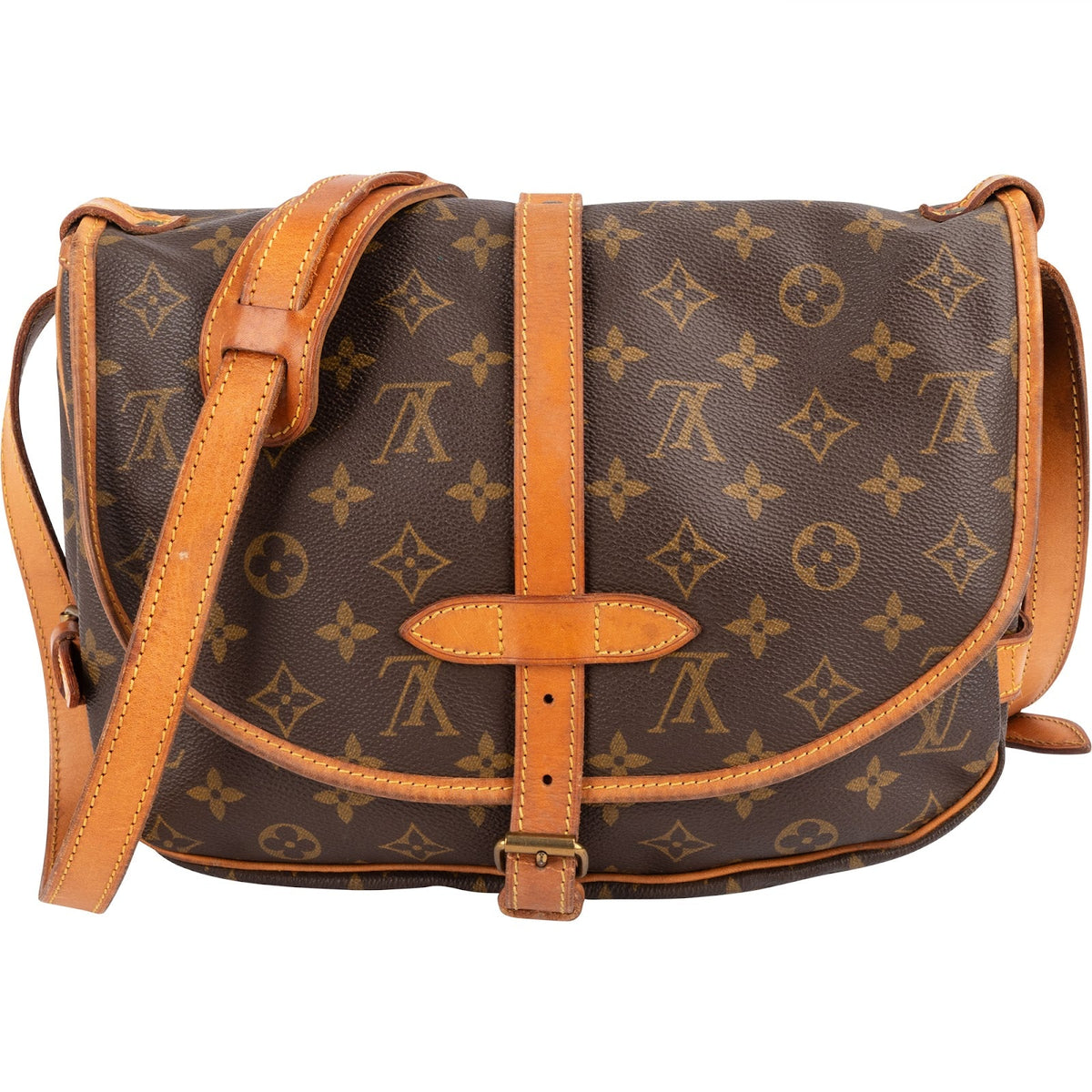 Louis Vuitton Monogram Canvas Saumur 30 aus Canvas und Vachetta-Leder – Vorderansicht