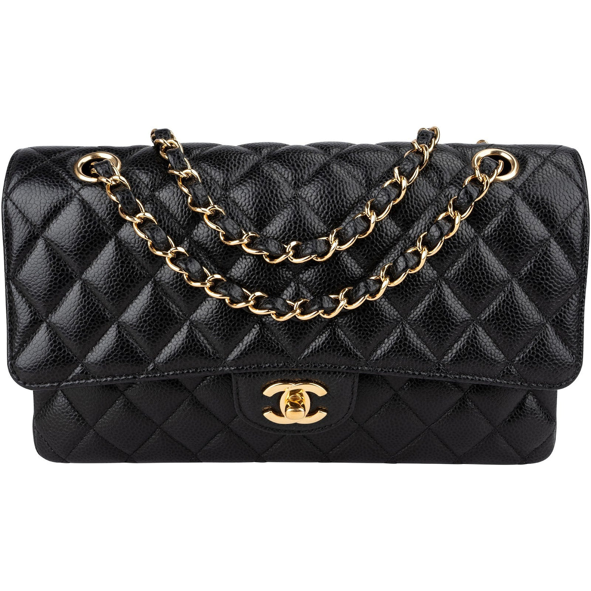 Chanel Quilted Caviar Leather Gold Medium Double Flap Crossbody Bag