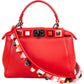 Fendi Red Leather Spikes Mini Peekaboo Handbag
