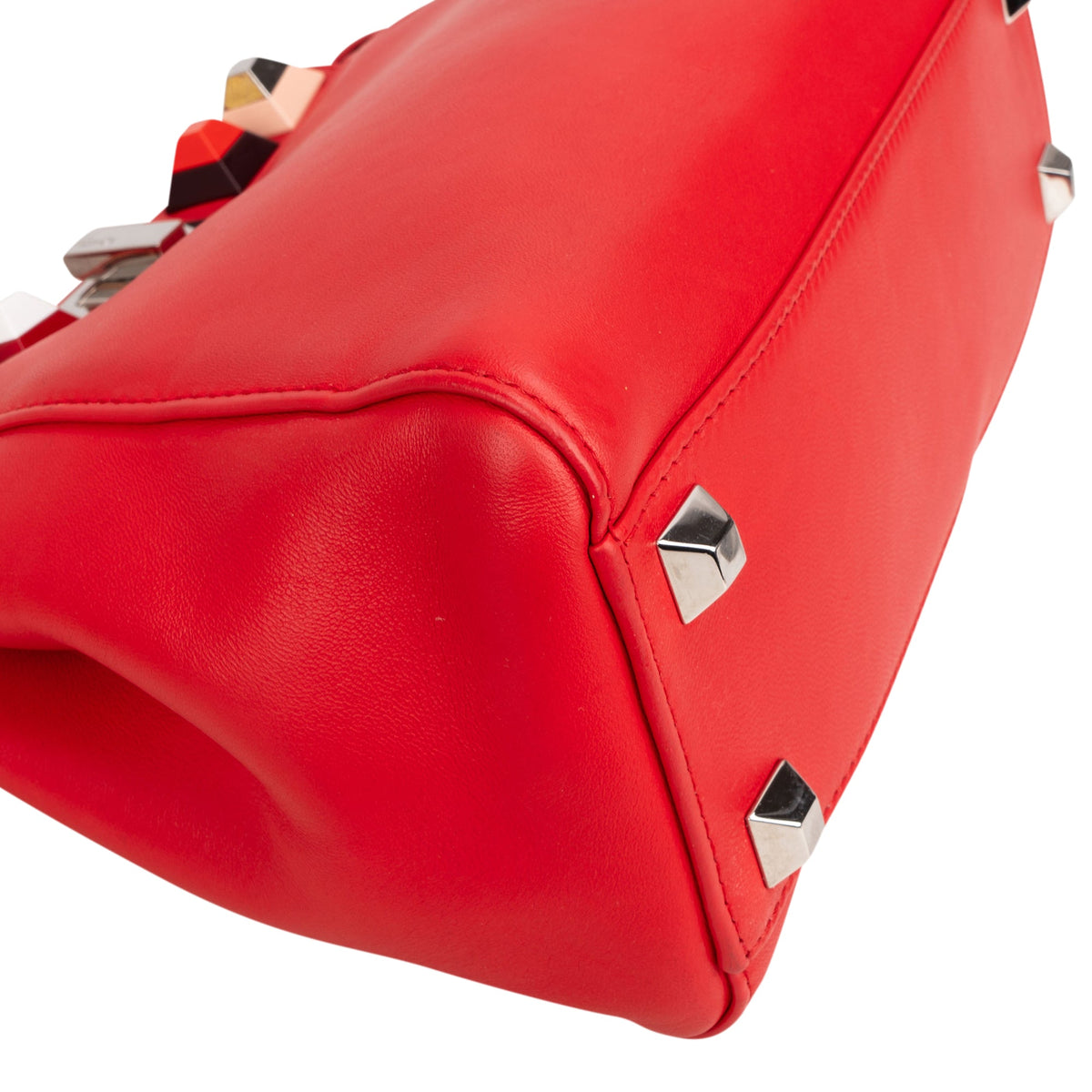 Fendi Red Leather Spikes Mini Peekaboo Handbag