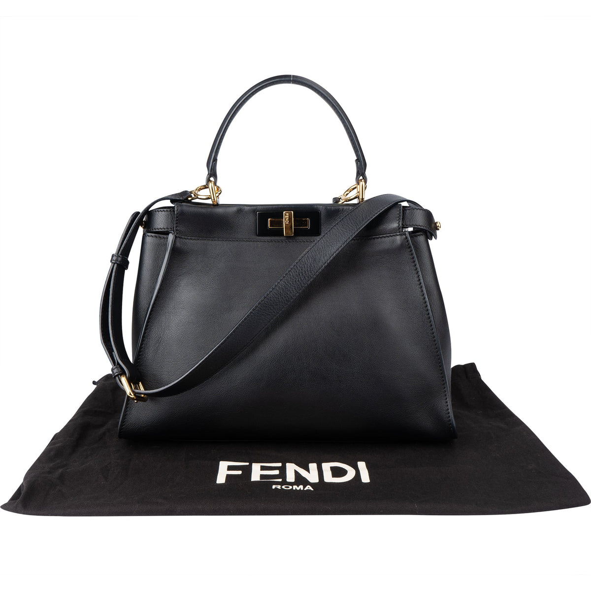 Fendi Black Leather Peekaboo Handbag