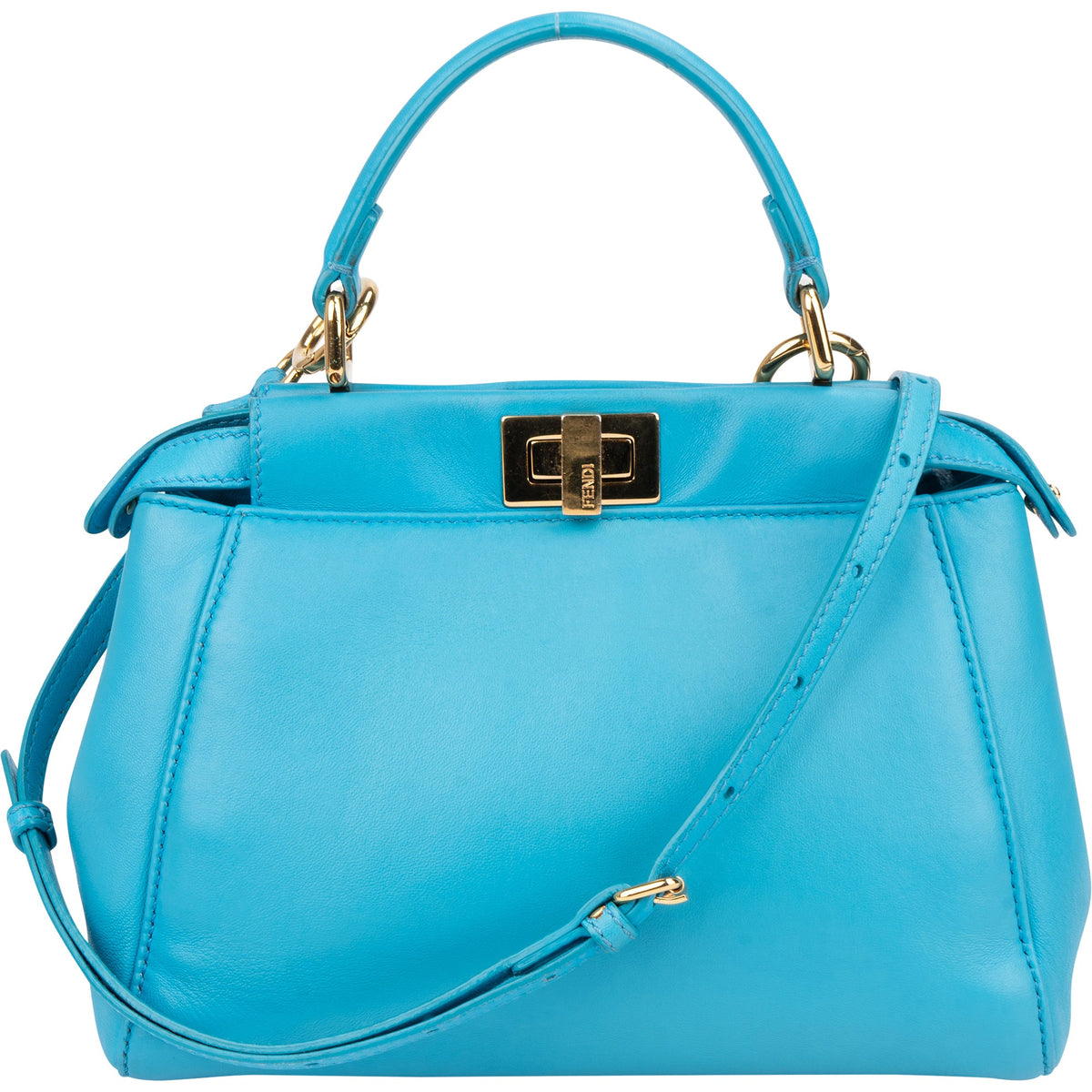 Fendi Peekaboo aus blauem Leder – Vorderansicht