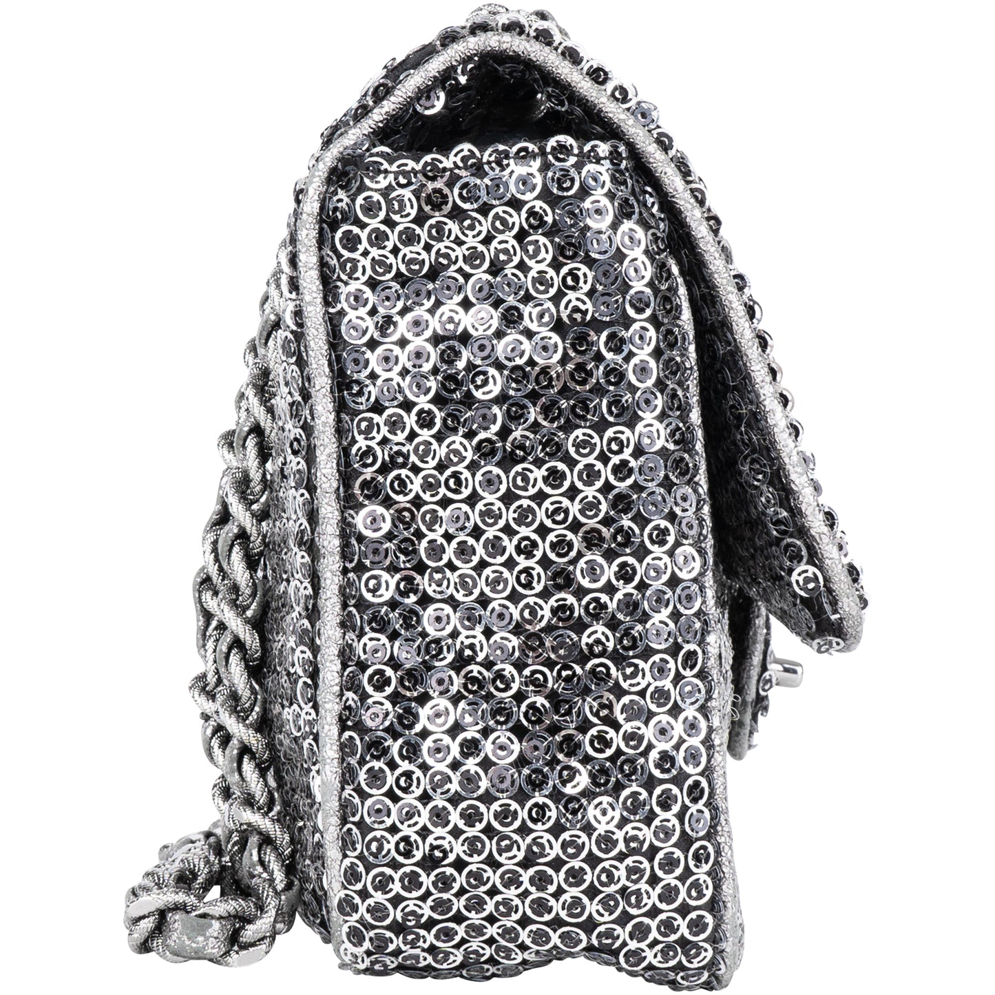 Chanel Silver Sequin Medium Single Flap Bag