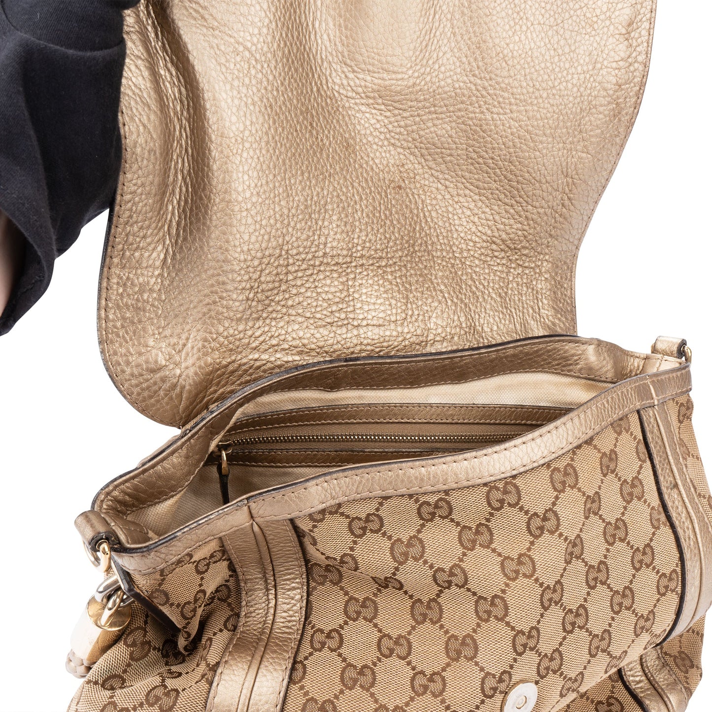 Gucci GG Monogram Braided Leather Bamboo Handbag