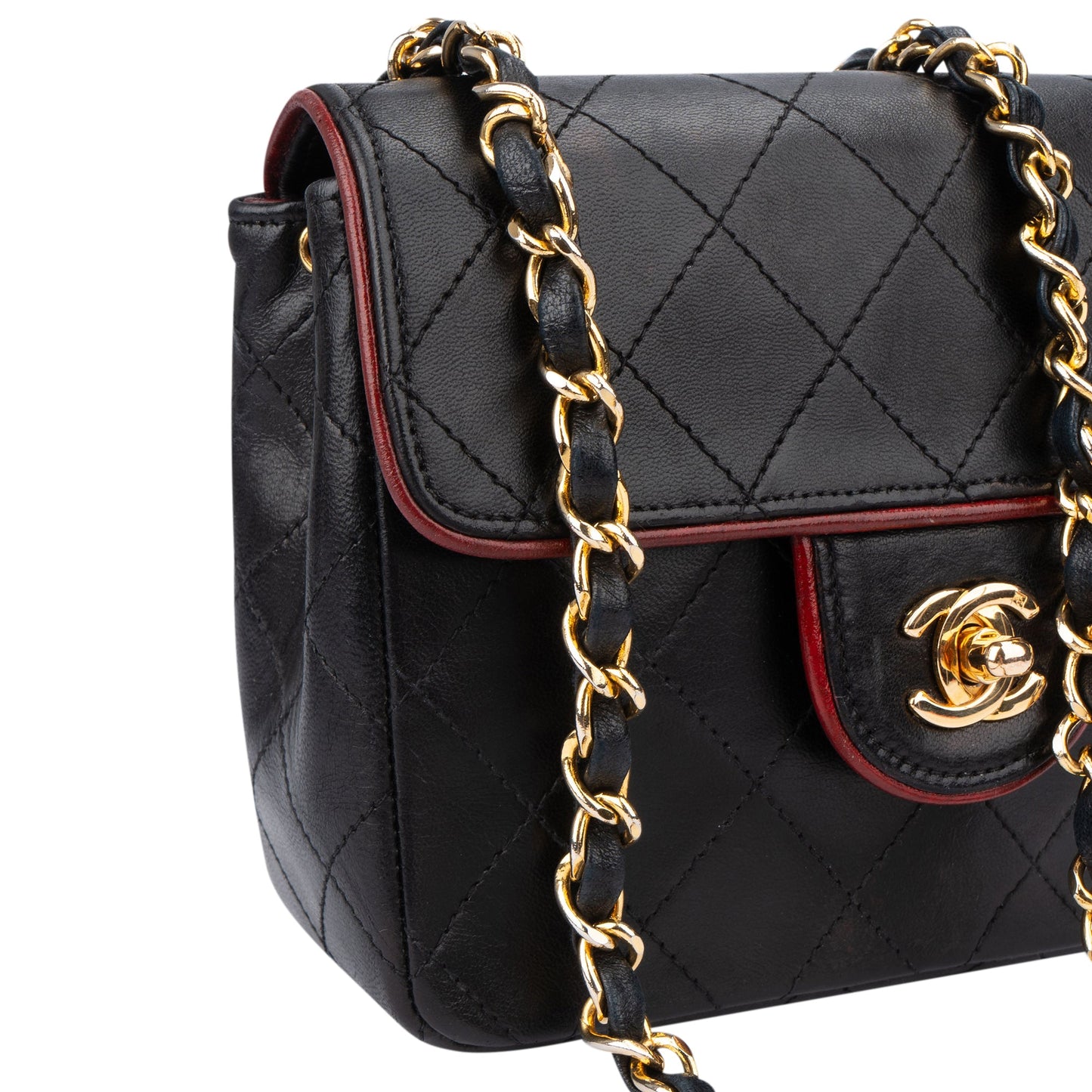 Chanel Quilted Bicolor Lambskin 24K Gold Single Flap Crossbody Bag