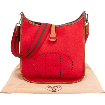 Hermès Rouge Wool Felt Evelyne PM Crossbody Bag
