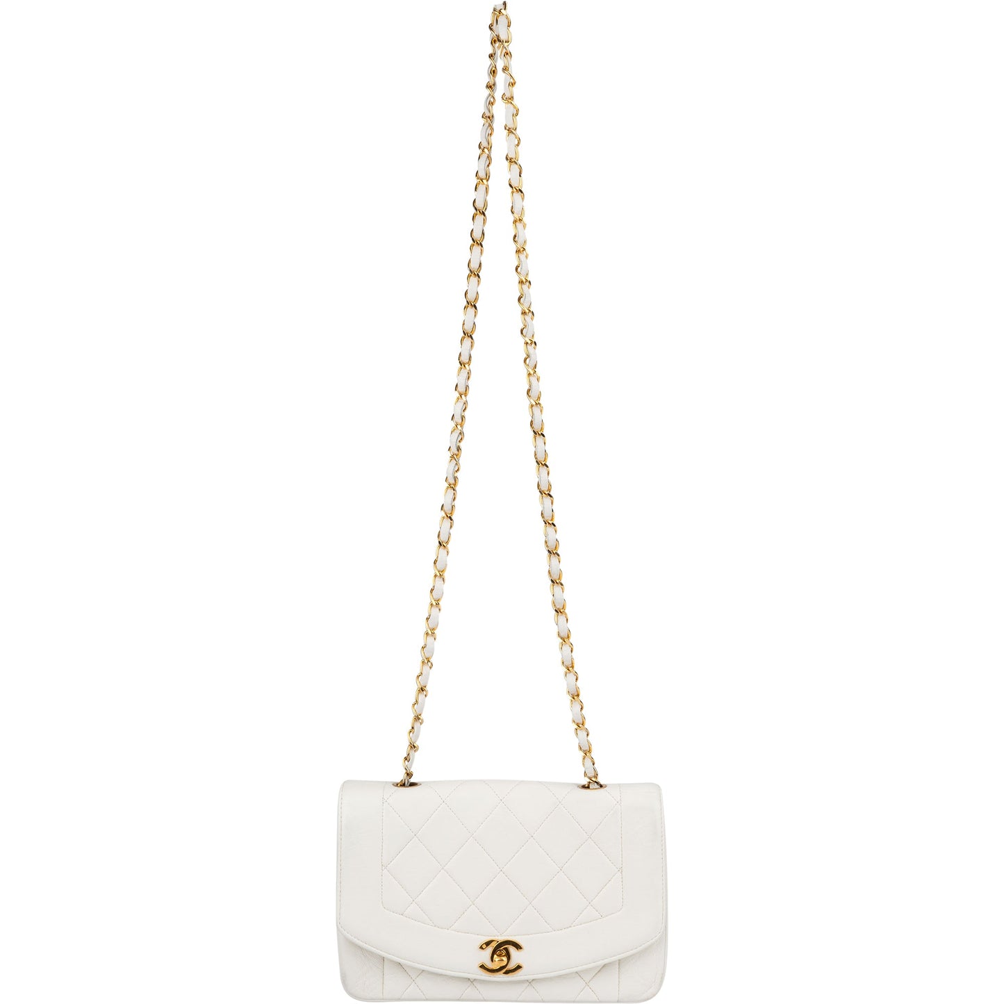 Chanel Quilted Lambskin 24K Gold Single Flap Diana Crossbody Bag