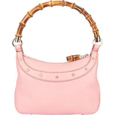 Gucci Pink Leather Bamboo Handbag