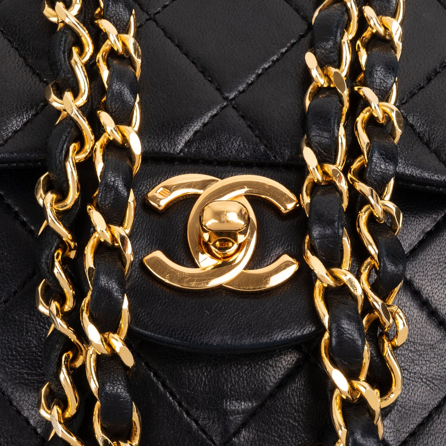 Chanel Quilted Lambskin 24K Gold Small Double Flap Crossbody Bag