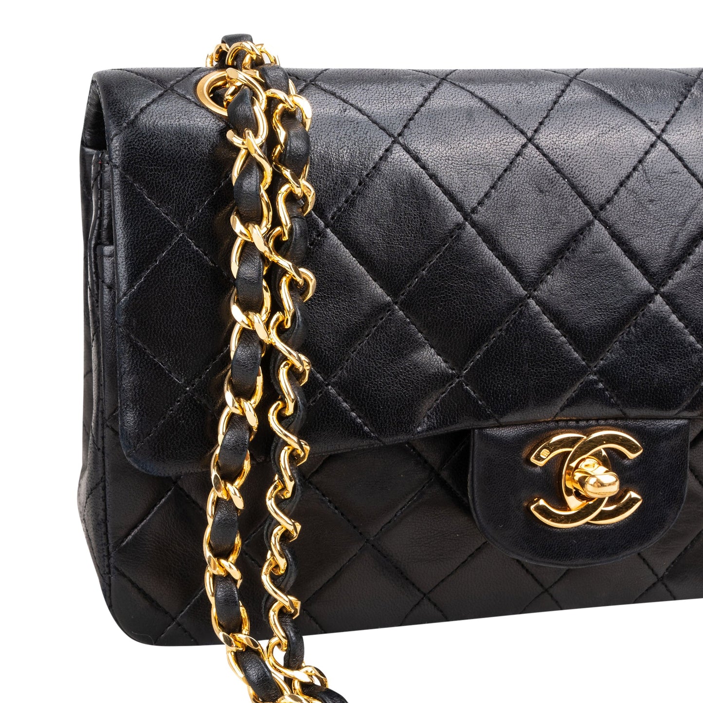 Chanel Quilted Lambskin 24K Gold Small Double Flap Crossbody Bag