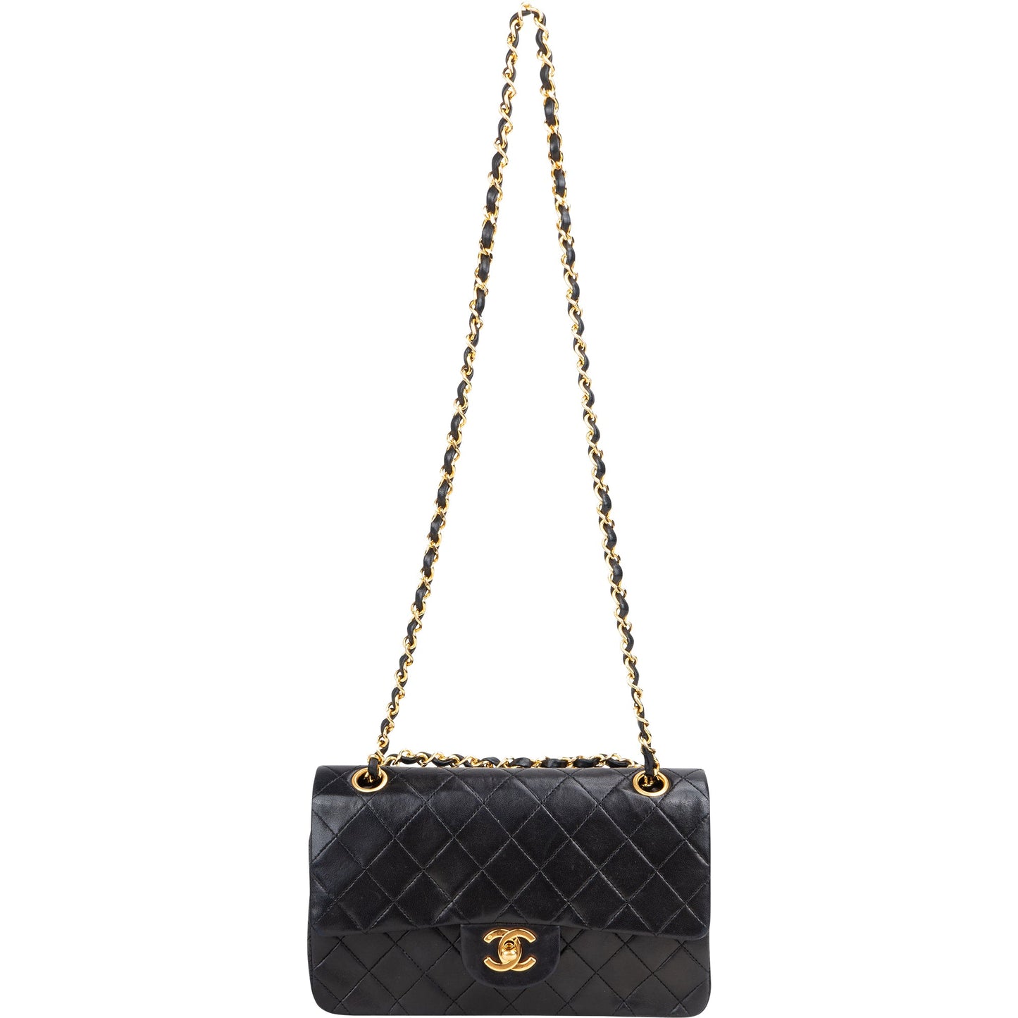 Chanel Quilted Lambskin 24K Gold Small Double Flap Crossbody Bag