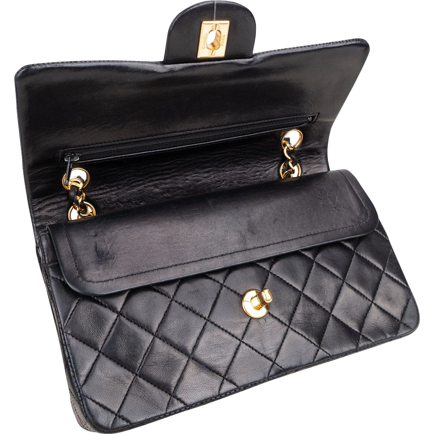 Chanel Quilted Lambskin 24K Gold Small Double Flap Crossbody Bag