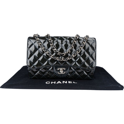 Chanel Quilted Patent Leather Palladium Jumbo Single Flap Crossbody Bag