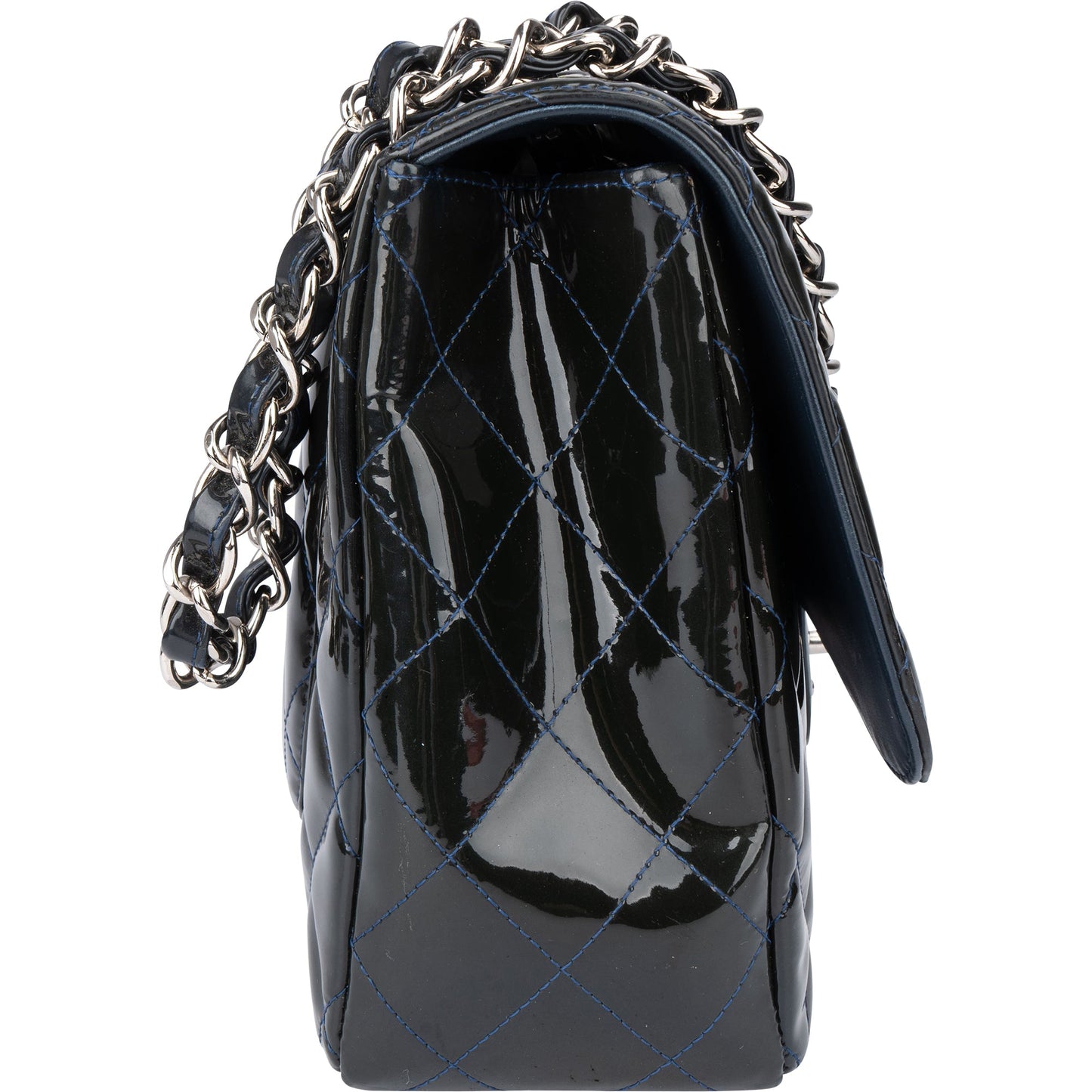 Chanel Quilted Patent Leather Palladium Jumbo Single Flap Crossbody Bag