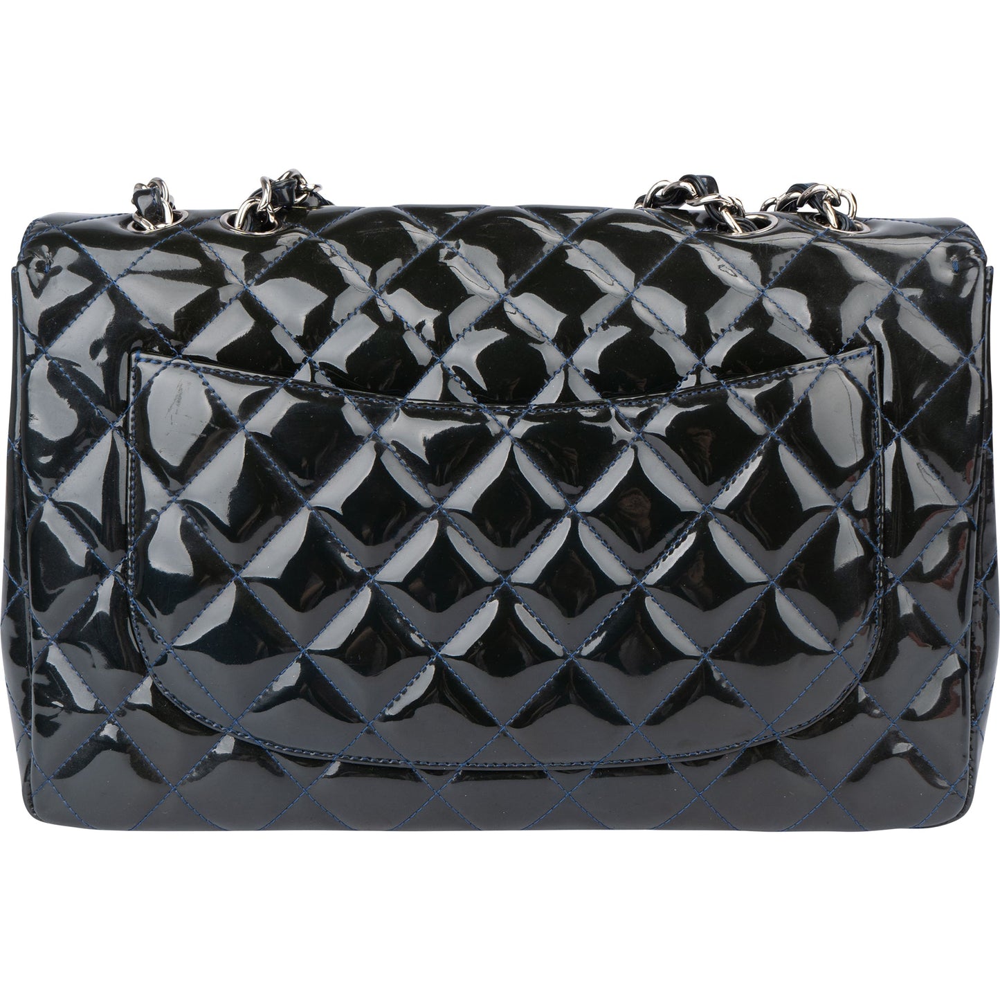 Chanel Quilted Patent Leather Palladium Jumbo Single Flap Crossbody Bag