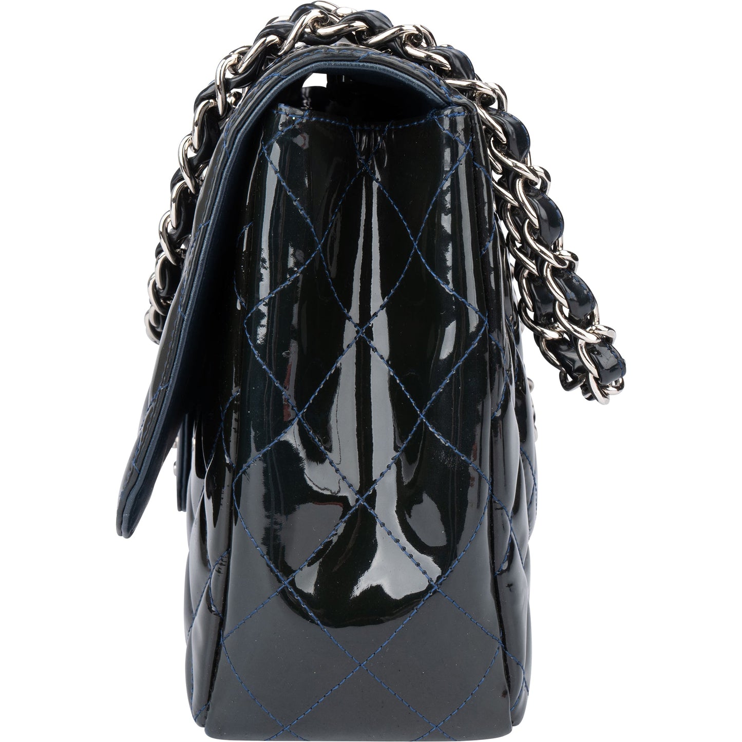 Chanel Quilted Patent Leather Palladium Jumbo Single Flap Crossbody Bag