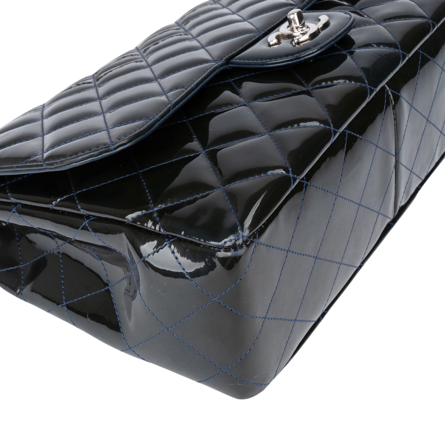 Chanel Quilted Patent Leather Palladium Jumbo Single Flap Crossbody Bag