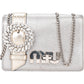 Miu Miu Cromo Flap aus silbernem Leder – Vorderansicht